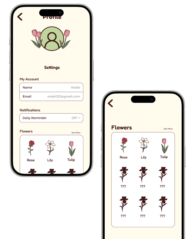 Profile and settings screen