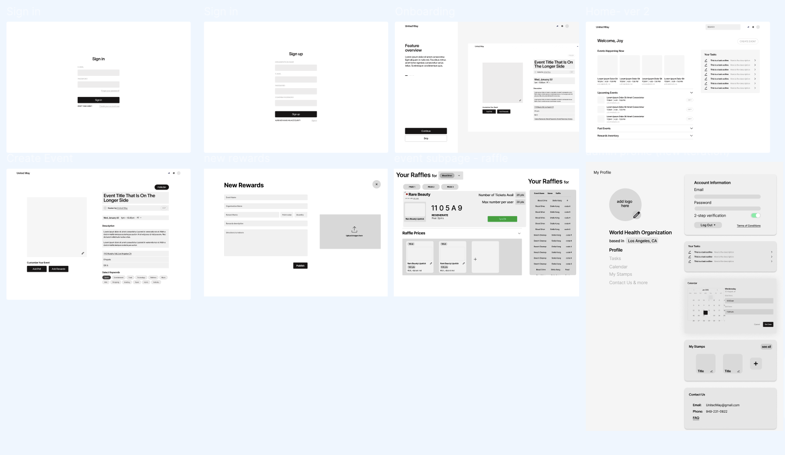 Low fidelity admin wireframes