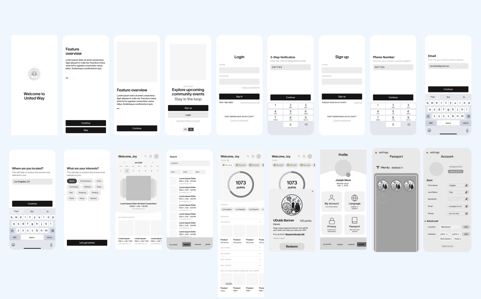 Low fidelity mobile wireframes